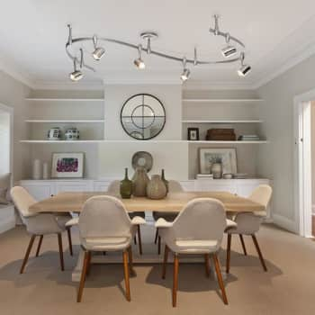 track lighting over a dining room table